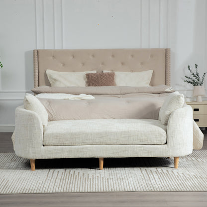 77.17" Wide Modern Upholstered End of Bed Bench with Armrests, Chenille Chaise Lounge Couch with 2 Bolster Pillows, Daybed with Rubberwood Legs For Living Room,Bedroom,Apartment,Guestroom,BEIGE