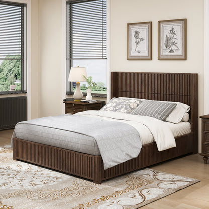 Solid Wood Platform Bed Frame with Headboard, No Box Spring Needed, Floor-standing bed, Easy Assembly, Queen Size, Walnut