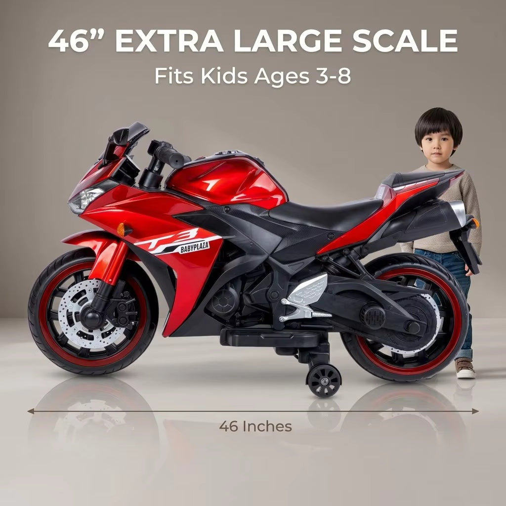 Kids Motorcycle 12 V Motorcycle For Kids 3-8 Years Boys Girls,Kids Motorcycle Ride On Toy With Training  Wheels/Manual Throttle/ Drive By Hand /Lighting  Wheels