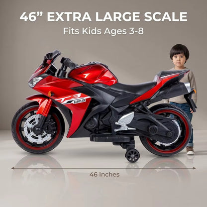 Kids Motorcycle 12 V Motorcycle For Kids 3-8 Years Boys Girls,Kids Motorcycle Ride On Toy With Training  Wheels/Manual Throttle/ Drive By Hand /Lighting  Wheels