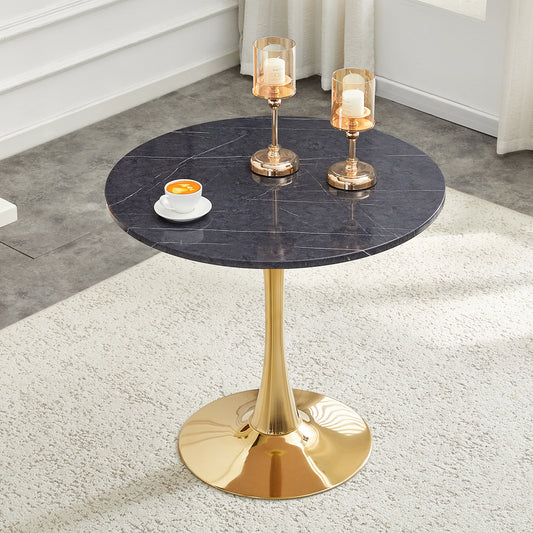 Round Dining Table, 31.5" Circle Tulip Table with Thickened Tabletop & Metal Pedestal, Mid Century Modern Bistro Table for Kitchen, Small Places, Living Room, Cafe (Faux Marble)W2920P405351