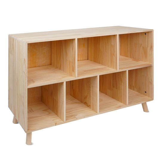 Pine Wood 7 Cube Bookshelf, 45.0"L x 28.5" H Storage Organizer for Books/Toys/Home, Modern Wooden Bookcase for Home/Office