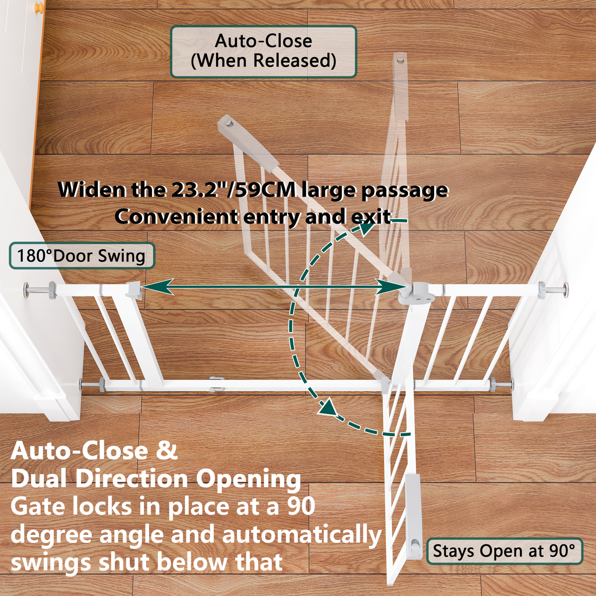 29.5-44.1" Wide Baby Gate for Stairs, Dog Gate Indoor for Doorways, No Drilling Pressure Mounted Pet Gates for Kids, Easy Walk Through Safety Gate, White
