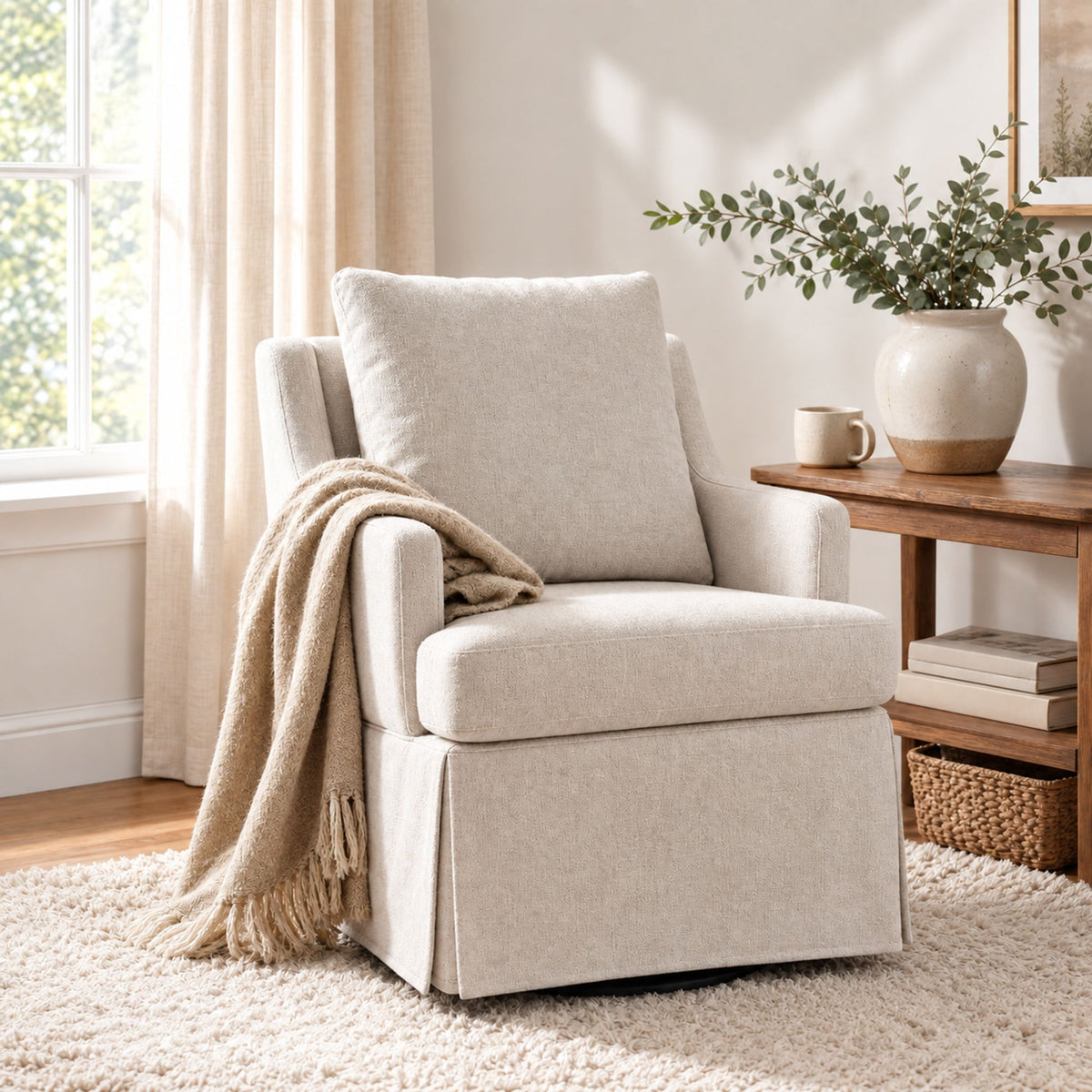 Upholstered Dining Chairs Set of 1, Modern Kitchen Chair Dining Room Chair with 4 Casters, Linen Armchair for Bedroom Reading Room Living Room, Beige