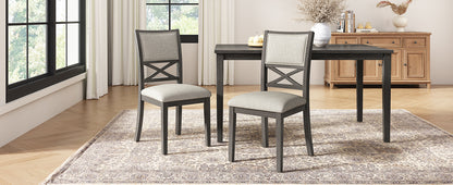 Upholstered Dining Chairs Set of 4, Farmhouse Style Chairs, 3.27" Thick Padded Foam Seat & Ergonomic High Cross Back, Sturdy Rubberwood Legs for Dining Room, Dark Gray + Beige Cushion