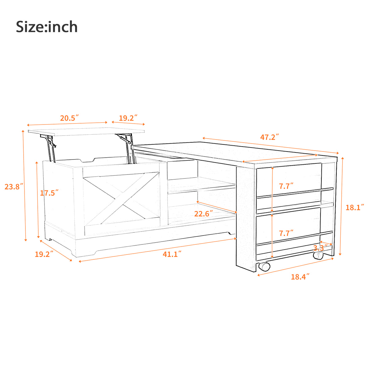 U-Can Farmhouse  Lift Top Coffee Table With Barn Doors, Wood Rectangle Center Table With Large Hidden Storage Space And Open Cabinet, For Living Room, Bedroom, Home Office