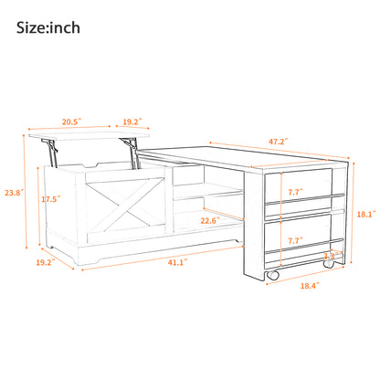 U-Can Farmhouse  Lift Top Coffee Table With Barn Doors, Wood Rectangle Center Table With Large Hidden Storage Space And Open Cabinet, For Living Room, Bedroom, Home Office