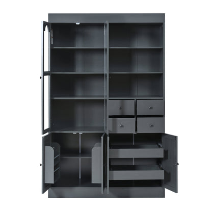 [Assembly Video Provided] TOPMAX 47.2x15.7x75inch Freestanding Buffet with Hutch, Tall Kitchen Pantry Cabinet with 4 Drawers