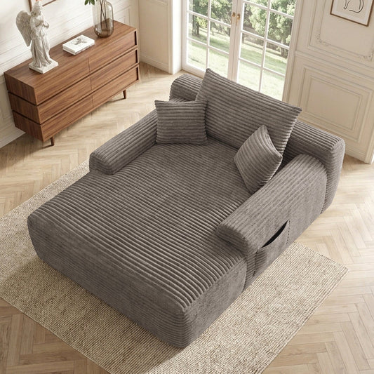 NEW Convertible Chaise Lounge Chair Plush with Wide Armrest & Throw Pillows, Cozy Boneless Sleeper Sofa Bed Armchair, for Living Room, Bedroom, No Assembly Required,Brown,Plush