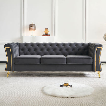 Modern Tufted Velvet Sofa 87.4 inch for Living Room Dark Grey Color