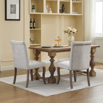Upholstered Chenille Fabric Accent Dining Chair, Curved Solid Wood Legs, Elegant Tufted Club Dining Room Kitchen Room Dining Chair – Beige