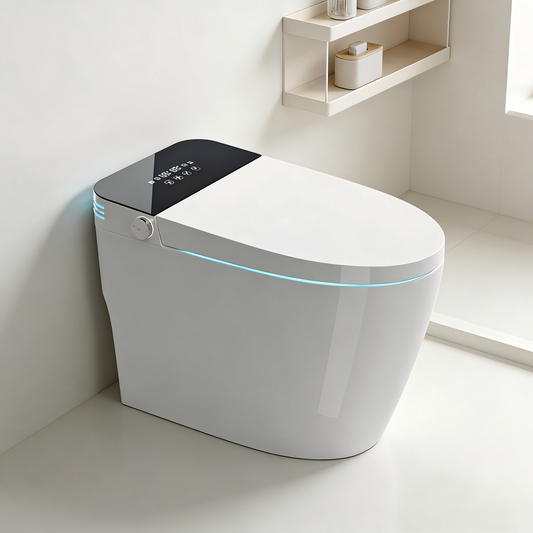 Tankless Smart Toilet With Bidet Built In, One-piece Bidet Toilet Seat, Auto Flush,Heated Seat, Warm Water and Dry, Adjustable Temp,Remote Control Side Know