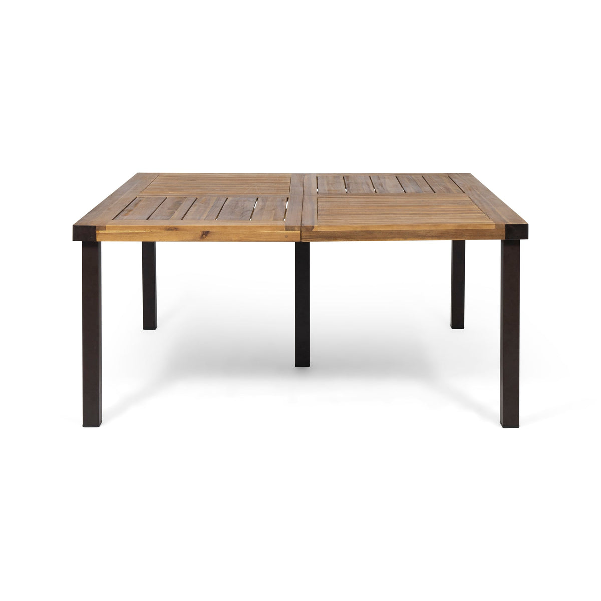 9‑Piece Acacia Wood Outdoor Dining Set, 64" Square Teak Finish Wooden Patio Table with 8 Arm Chairs, Slatted Tabletop & Chair Back, Ideal for Backyard Garden Patio