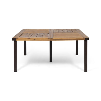 9‑Piece Acacia Wood Outdoor Dining Set, 64" Square Teak Finish Wooden Patio Table with 8 Arm Chairs, Slatted Tabletop & Chair Back, Ideal for Backyard Garden Patio