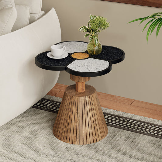 Unique Four-Leaf Clover Side Table for Living Room, Bedroom & Small Spaces – Decorative Accent Table with Wood-Grain Base