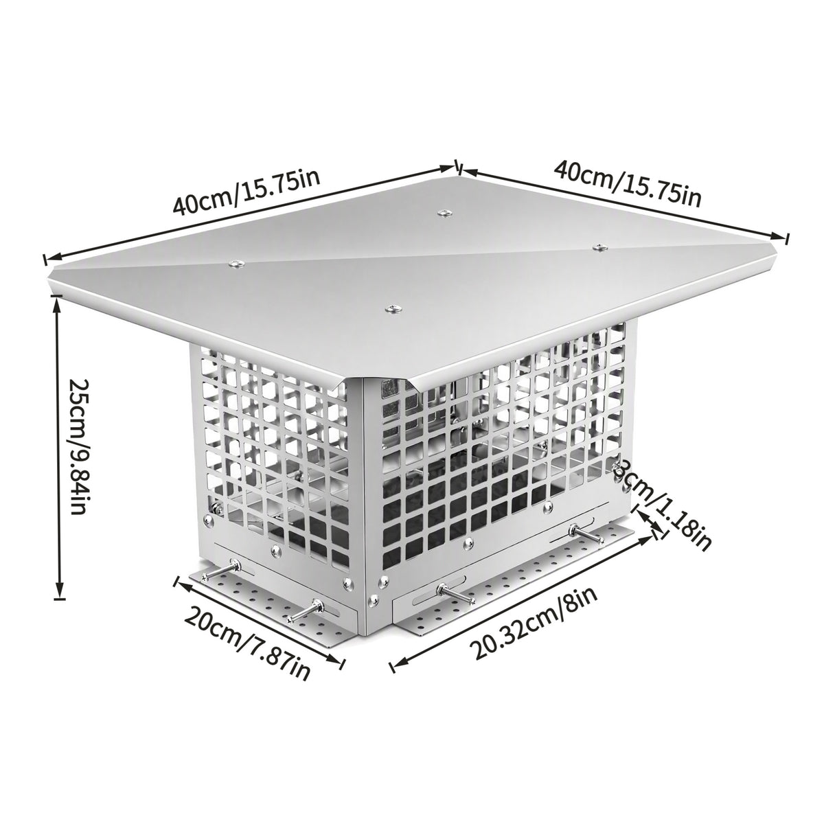 Stainless Steel Adjustable Chimney Cap for Home Fireplaces and Smoke Exhaust Systems, Silver, Thickened Stainless Steel, 15.75 x 15.75 x 9.84 inches