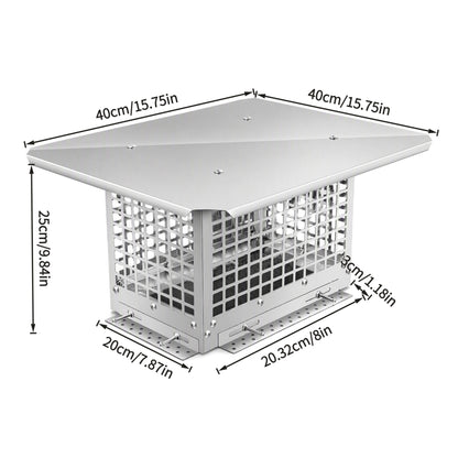 Stainless Steel Adjustable Chimney Cap for Home Fireplaces and Smoke Exhaust Systems, Silver, Thickened Stainless Steel, 15.75 x 15.75 x 9.84 inches
