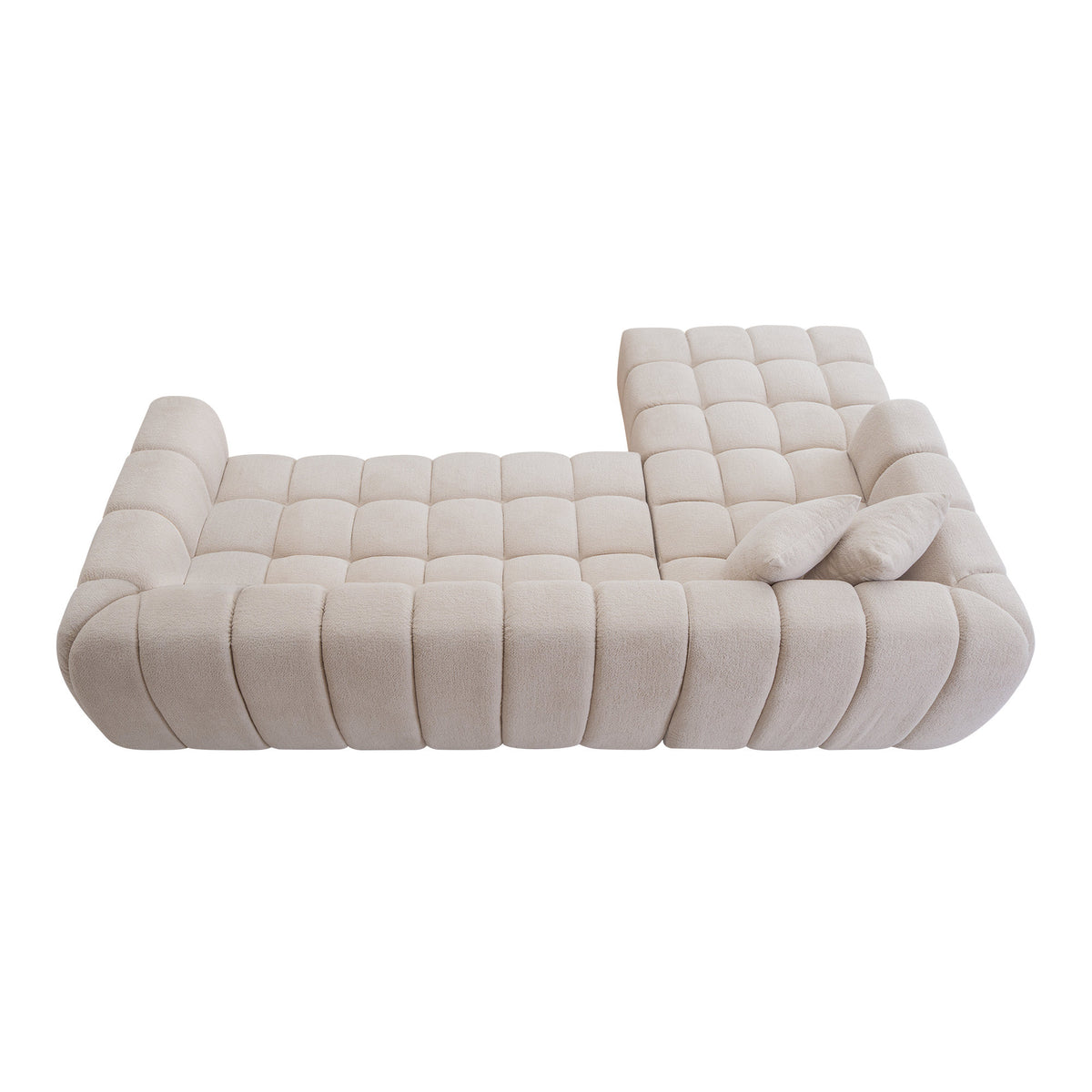 111.3" Camel Tufted Bubble Modular Sectional Sofa, Vacuum Compressed Foam L Shape Cloud Couch, Boucle Teddy Fabric Plush Corner Sofa with Pillows, Boneless Compression Sofa for Living Room.