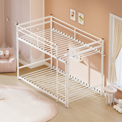 Heavy Duty Metal Twin Over Twin Bunk Bed, Convertible to 2 Separated Twin Beds, Noise-Free Steel Frame with Rubber Anti-Slip Ladder & 11.3' Guardrails, 400/485 LBS Weight Capacity, White