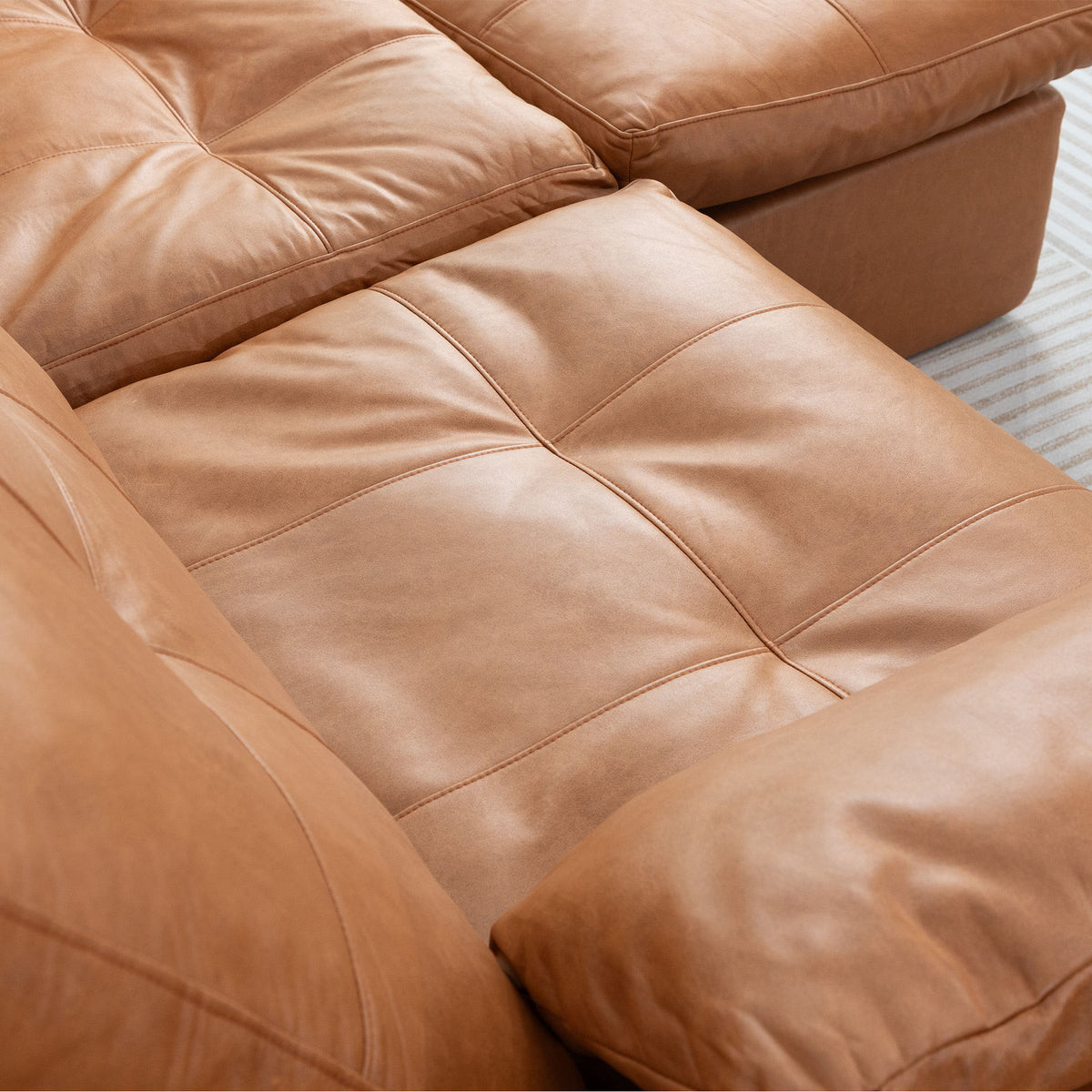 Faux Leather L-Shaped Sectional Sofa with Movable Ottoman High Density Compressed Sponge Modular 2-Seater Upholstered Couch with Throw Pillows for Living Room Hotel Apartment