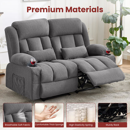 Reclining Loveseat Sofa for Living Room, Ergonomic Backrest with Cup Holders&Side Pockets
