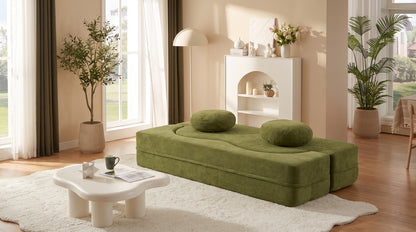 2-in-1 Folding Sofa Bed with Pillow, Twin Sleeper Sofa, Floor & Futon Loveseat Couch, Foam Folding Mattress Sleeper for Living Room, Guest Use, Office, Apartment, No Assembly Required,Green
