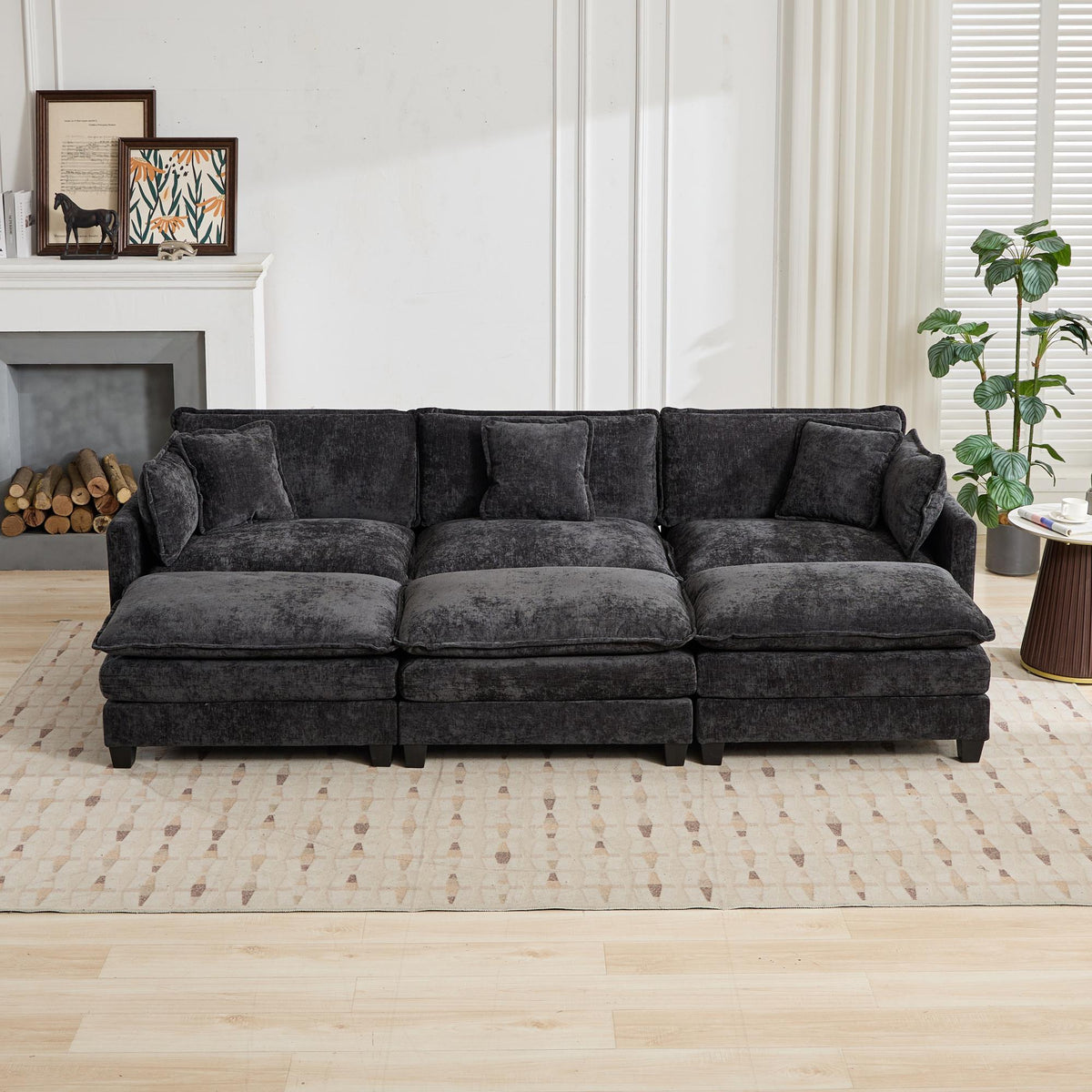 Cloud Sofa 3 Seats (Ottoman is not included), Modern Sectional Couch, Comfy Double Layer Upholstered Seat Cushion – Black
