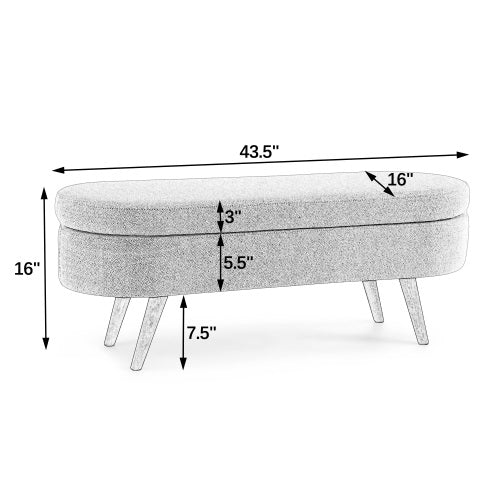 Ottoman Oval Storage Bench, Flannel with Metal Legs-Pink(43.5'x16'x16')
