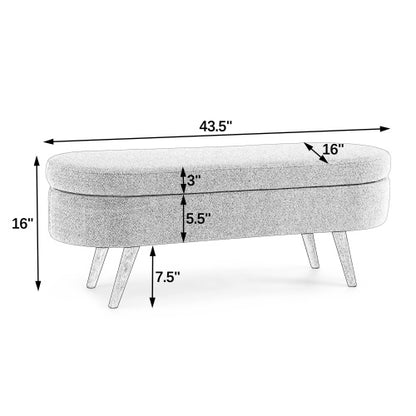 Ottoman Oval Storage Bench, Flannel with Metal Legs-Pink(43.5'x16'x16')