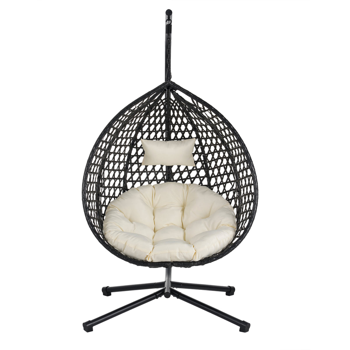 U_STYLE Sturdy Hammock Chair with Stand, Durable Hanging Egg Chair with Rattan Weaving ,Comfortable Indoor Outdoor Swing  chairs with Soft Removable Cushion,Suitable for Balcony, Bedroom,or Garden