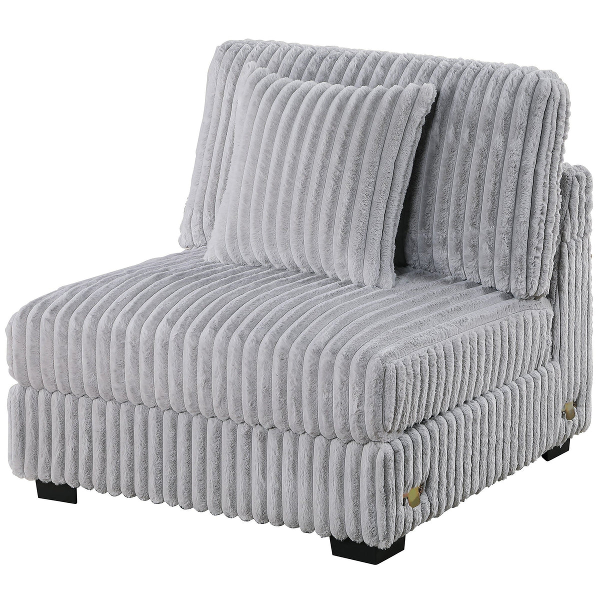 Mink Gray Fur-Like Corduroy Armless Chair Modular 1pc Chair w Pillow Living Room Furniture Contemporary Style