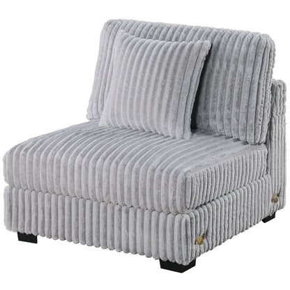 Mink Gray Fur-Like Corduroy Armless Chair Modular 1pc Chair w Pillow Living Room Furniture Contemporary Style