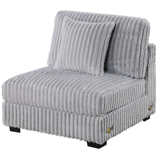 Mink Gray Fur-Like Corduroy Armless Chair Modular 1pc Chair w Pillow Living Room Furniture Contemporary Style