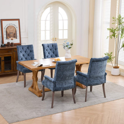 Upholstered Chenille Fabric Accent Dining Chair, Curved Solid Wood Legs, Elegant Tufted Club Dining Room Kitchen Room Arm Dining Chair – Blue