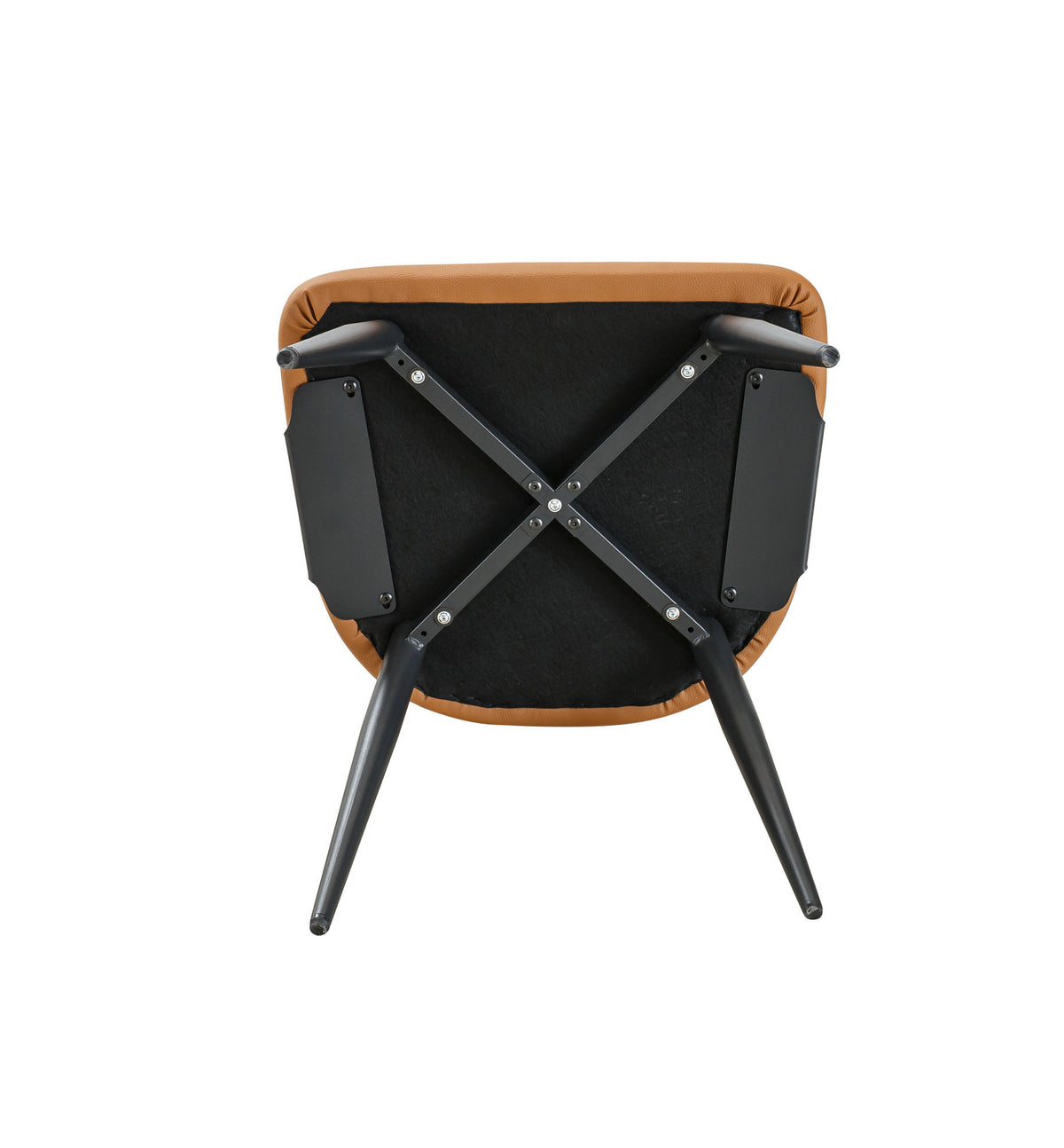 Modern Kitchen Dining Chair Set (2-piece set), brown faux leather soft cushion, curved wrap-around backrest, reinforced metal frame with sturdy black metal legs, easy to clean, suitable for home kitch