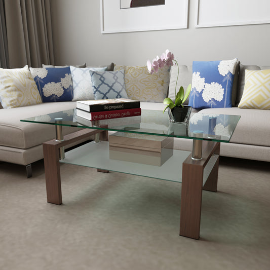Rectangle Glass Coffee Table, Clear Coffee Table, Modern Side Center Tables for Living Room, Living Room Furniture (Old Sku:W24135189)