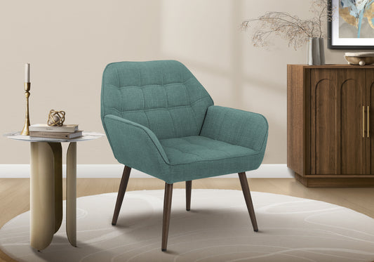 Accent Chair, 33"h, Upholstered, Living Room, Turquoise Fabric, Walnut Metal Legs, Contemporary, Modern
