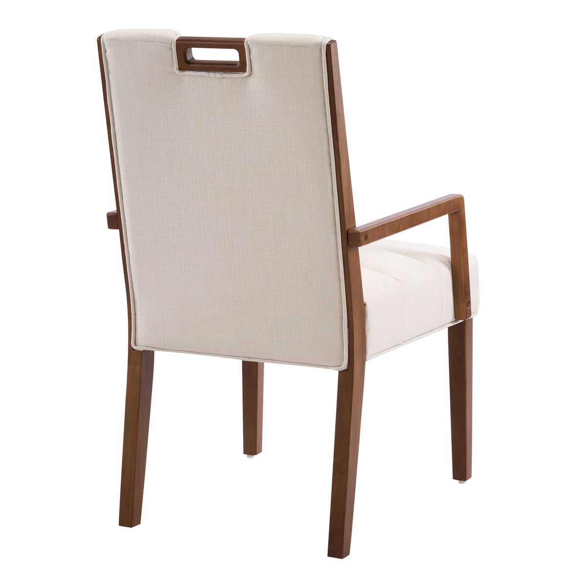 Upholstered Dining Chairs with Armrests, Beige Fabric & Walnut Rubber Wood Frame, Set of 2