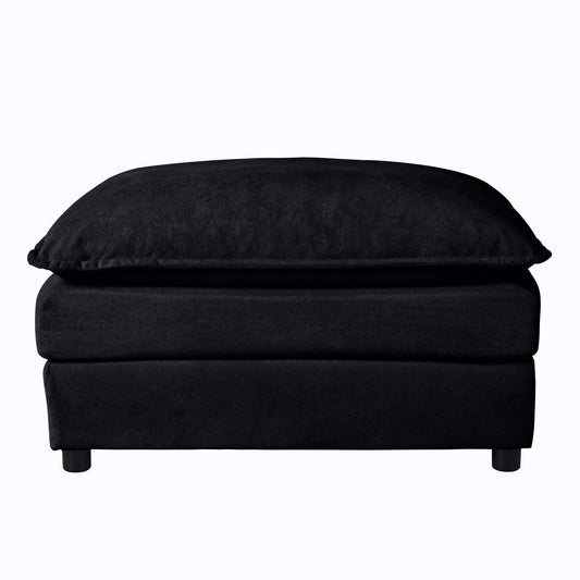 Luxury Chenille Ottoman with Double-Layer Cushion, 35.43" Upholstered Footrest, Sturdy Wooden Frame, Comfortable & Versatile for Living Room and Bedroom, Chenille,Black