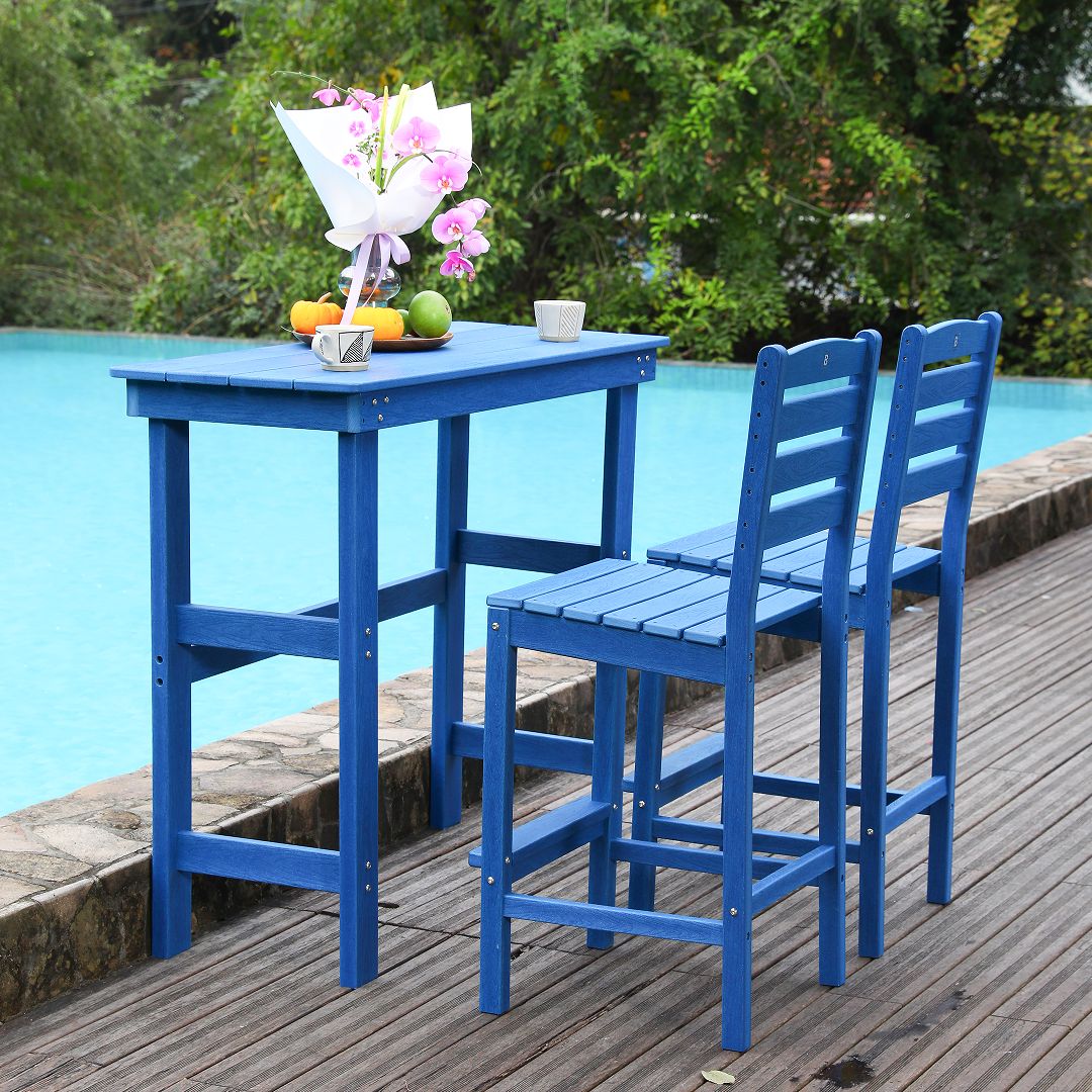 Outdoor Patio Bar Height Chair, All-Weather HDPE Tall Balcony Adirondack Stools for Bistro, Garden, Backyard, Deck