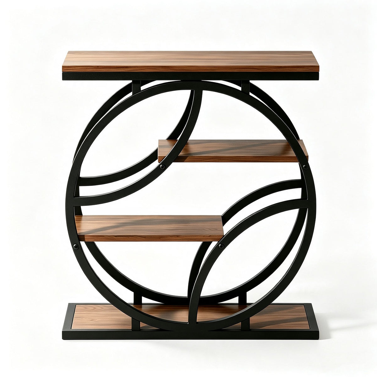 4-Tier Side Table with Storage, 25.6" Narrow End Table, Industrial Plant Stand & Nightstand, Geometric Metal Frame Accent Table for Living Room, Bedroom & Small Spaces, ( Brown)