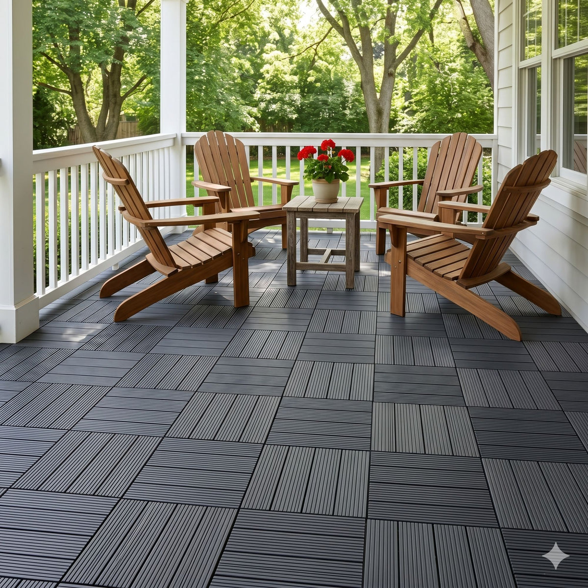 Plastic Interlocking Deck Tiles, 44 Pack 12"x12" Waterproof Non-Slip Outdoor Patio Flooring, All Weather Drainable Snap Together Decking Tiles for Poolside, Porch, Garden, Backyard & Shed Floor,Grey