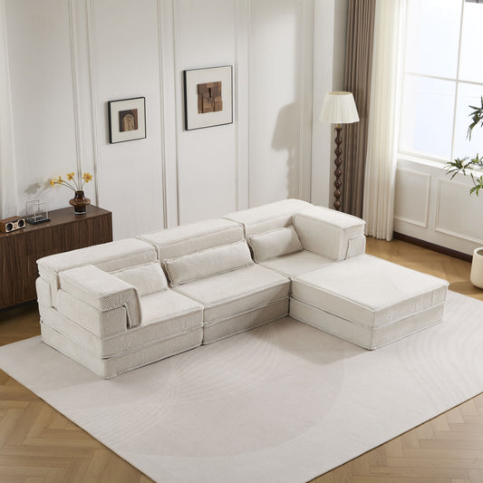 Compression Mahjong Sofa, Convertible Floor Sofa Bed, DIY Boneless Modular Sectional Sofa, No Assembly Required, Circle fleece fabric – Model W3723S00023
