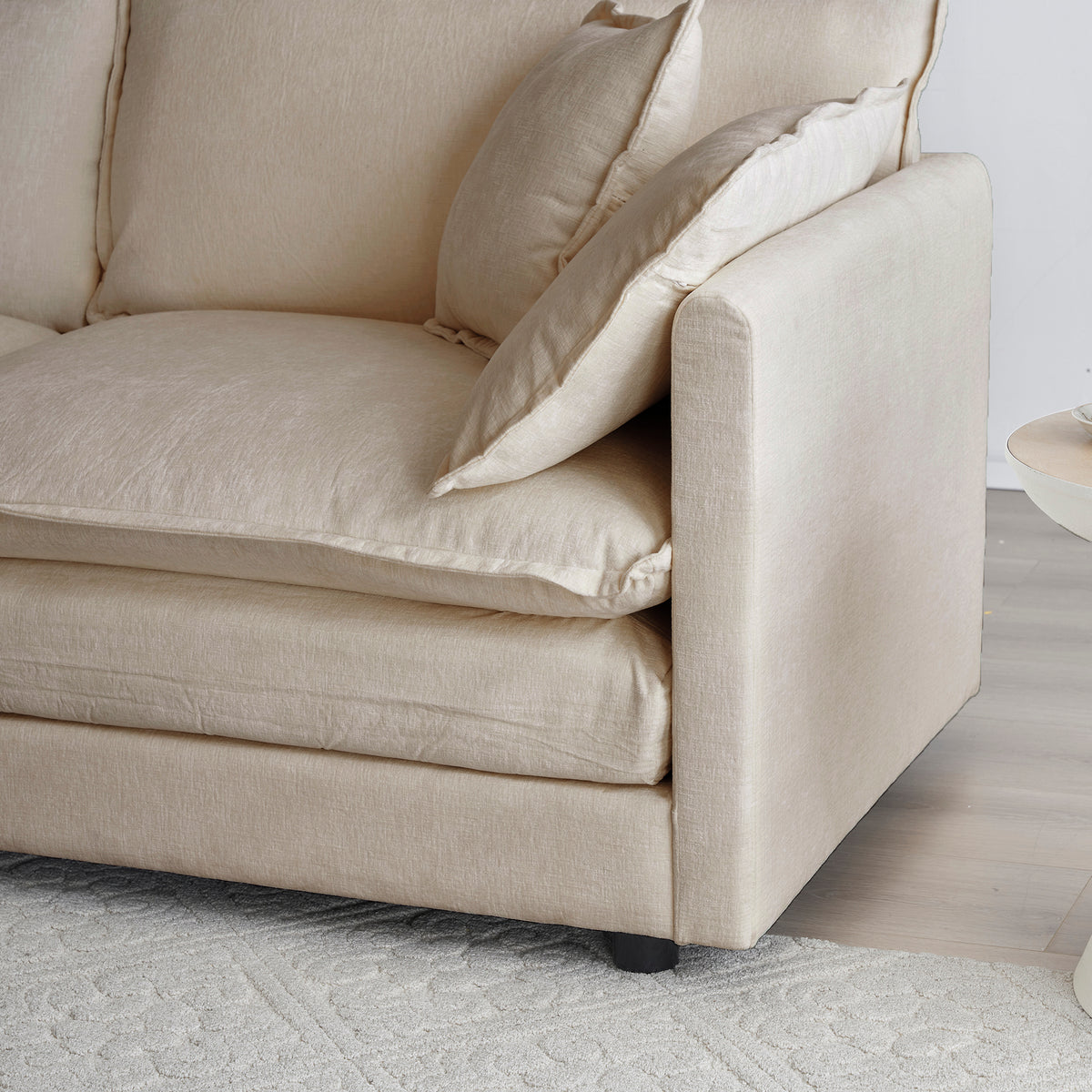 Modern Fabric Loveseat Sofa Couch, Upholstered Large Size Deep Seat 2-Seat Sofa with 4 Pillows, Light Coffee Chenille