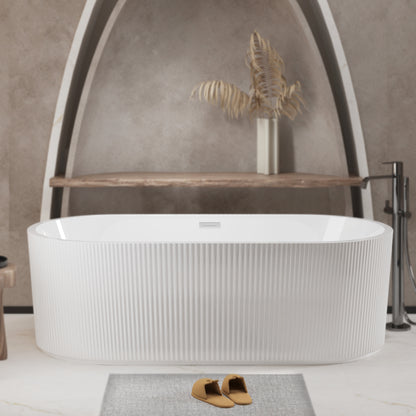 59'Linear AcrylicFreestanding Bathtub Stand Alone Soaker Tub, Glossy White Acrylic, POP-UP Chrome Drain, cUPC Certified