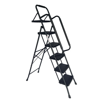 Step Ladder, Folding Step Stool with Wide Anti-Slip Pedal, Sturdy Steel Ladder, Convenient Handrail, Lightweight, Portable Steel Step Stool