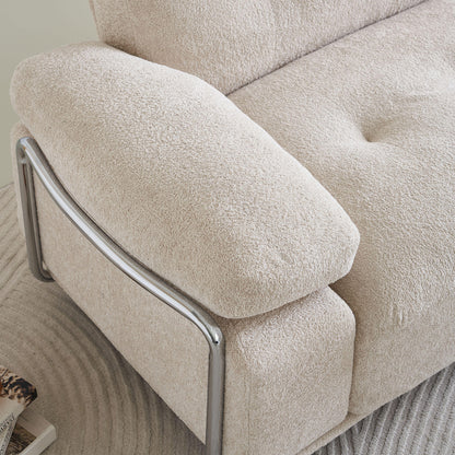 88.98'' Width Modern Sofa with Compression Seat Cushions and Back Cushions,Steel Arm Frame,Chenille Fabric,Beige Color