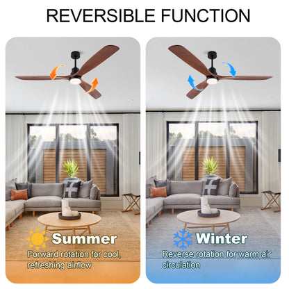 72 Inch Ceiling Fan with LED Light, 3‑Blade Black Walnut Wooden Fan, DC Motor, 6‑Speed & 1/4/8H Timer, Matte Black Iron, For Large Living Room Farmhouse Indoor