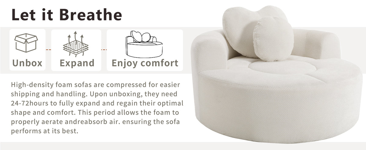 Round Sofa Bed with Memory Foam Sectional Couches for Living Room, Cloud Couch with two pillows, Beige