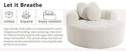 Round Sofa Bed with Memory Foam Sectional Couches for Living Room, Cloud Couch with two pillows, Beige